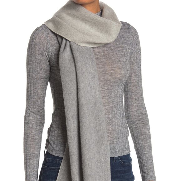 Qi Unisex Cashmere Grey/Ivory Double Faced Scarf - Picture 1 of 3